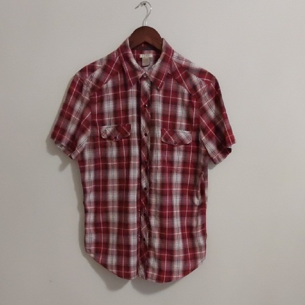 Mens Plaid Short Sleeve Red and White Shirt - Arizona Jean Company